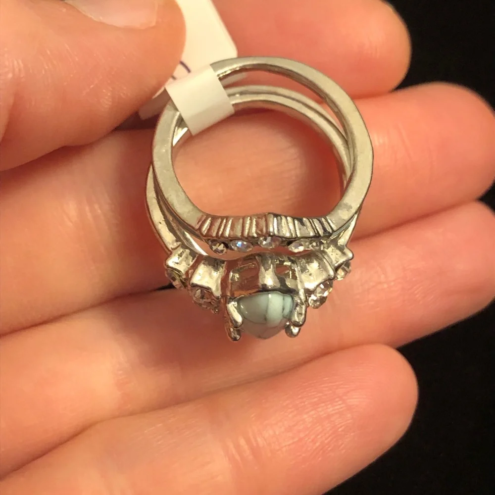Elegant Silver and Light Blue Faux Turquoise Stone Ring